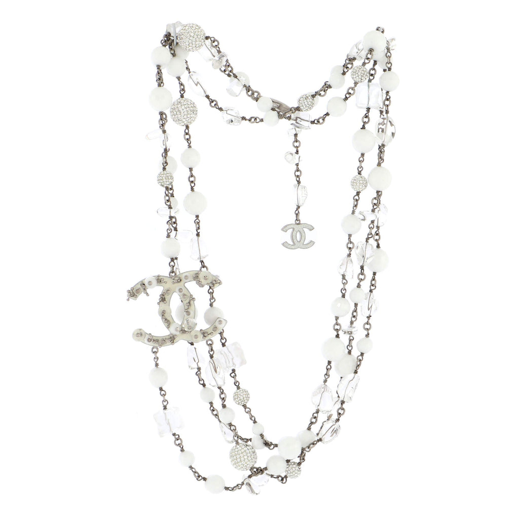 CC Ice Cube Station Long Necklace Metal with Frosted Resin, Beads and Crystals