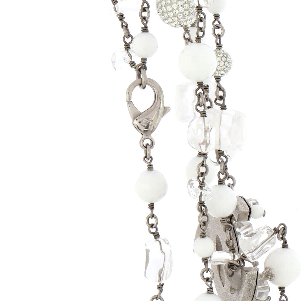 CC Ice Cube Station Long Necklace Metal with Frosted Resin, Beads and Crystals