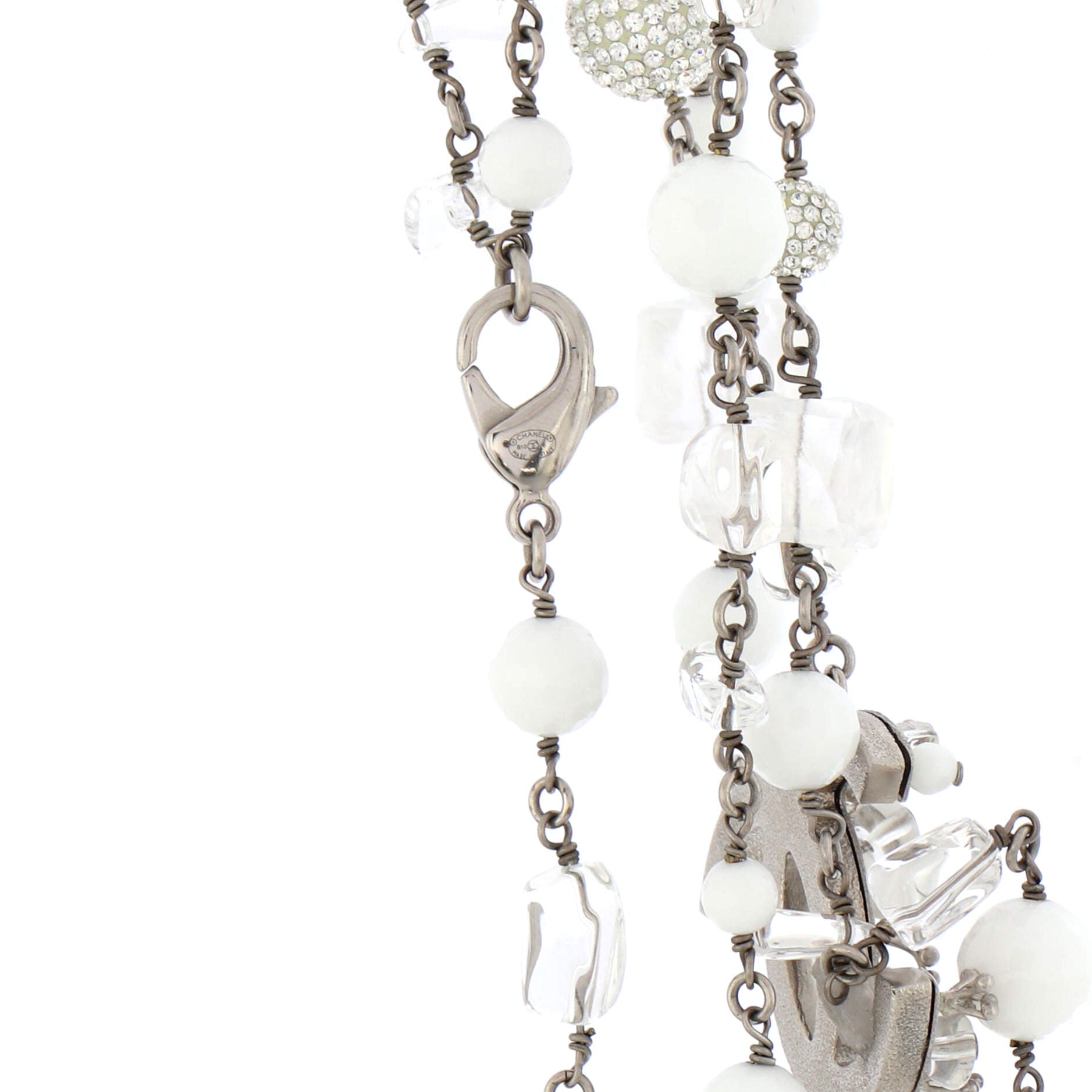 CC Ice Cube Station Long Necklace Metal with Frosted Resin, Beads and Crystals