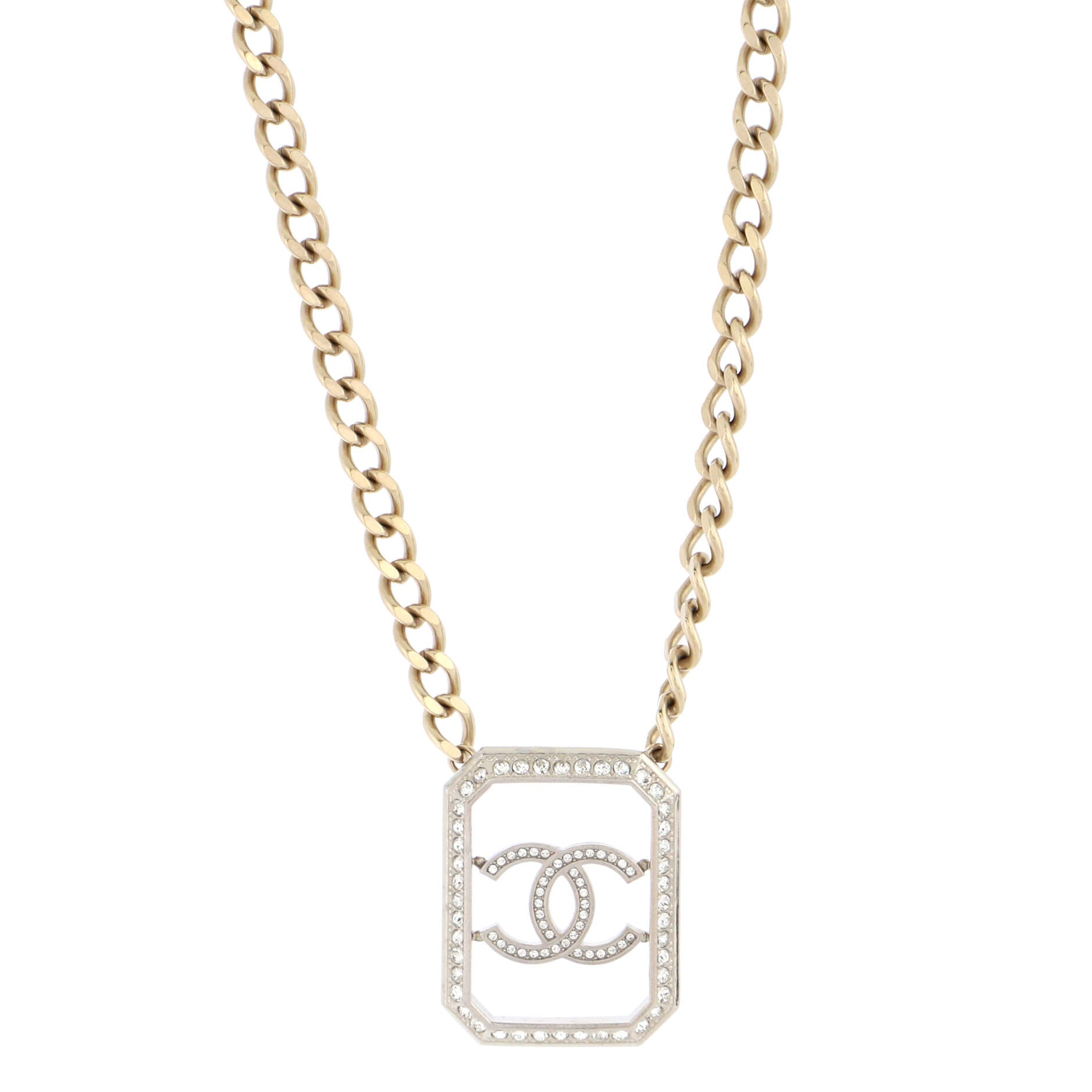 CC Cut Out Pendant Chain Necklace Metal and Crystals