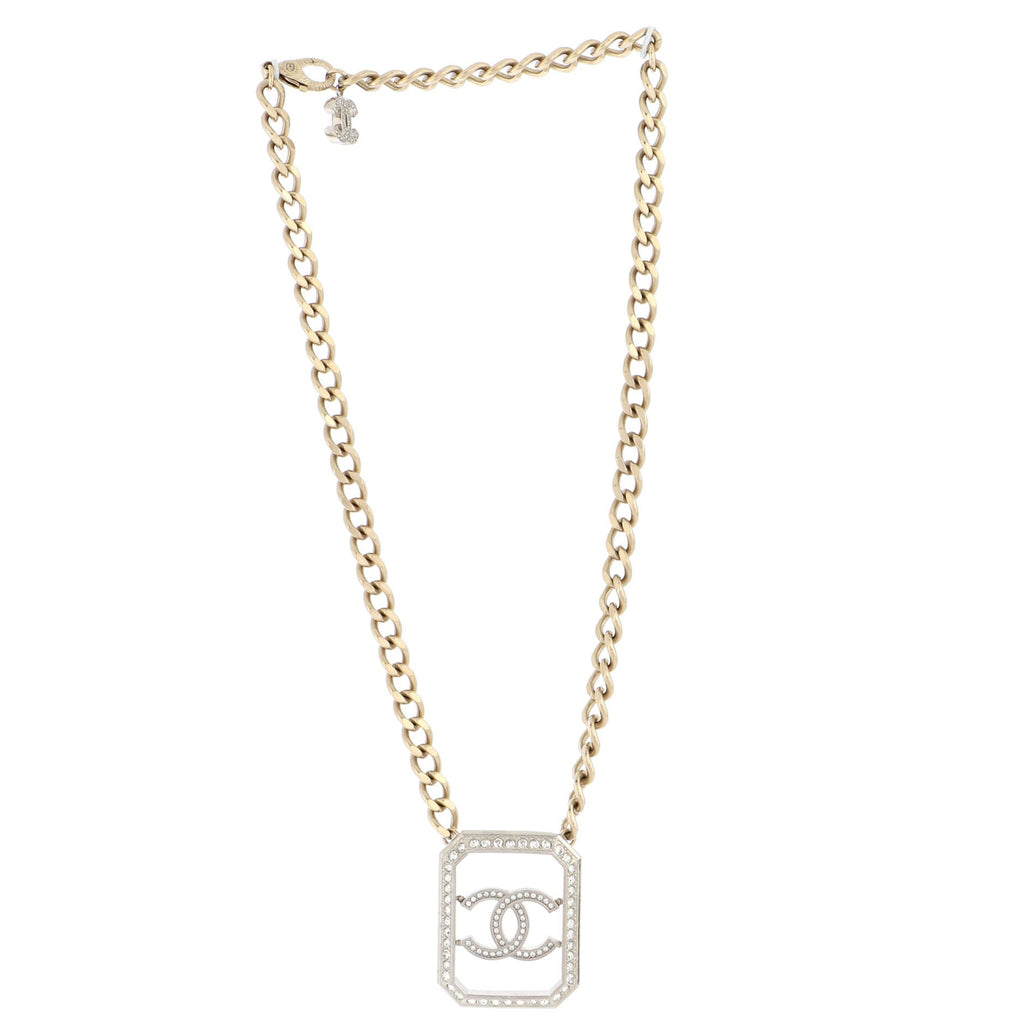 CC Cut Out Pendant Chain Necklace Metal and Crystals