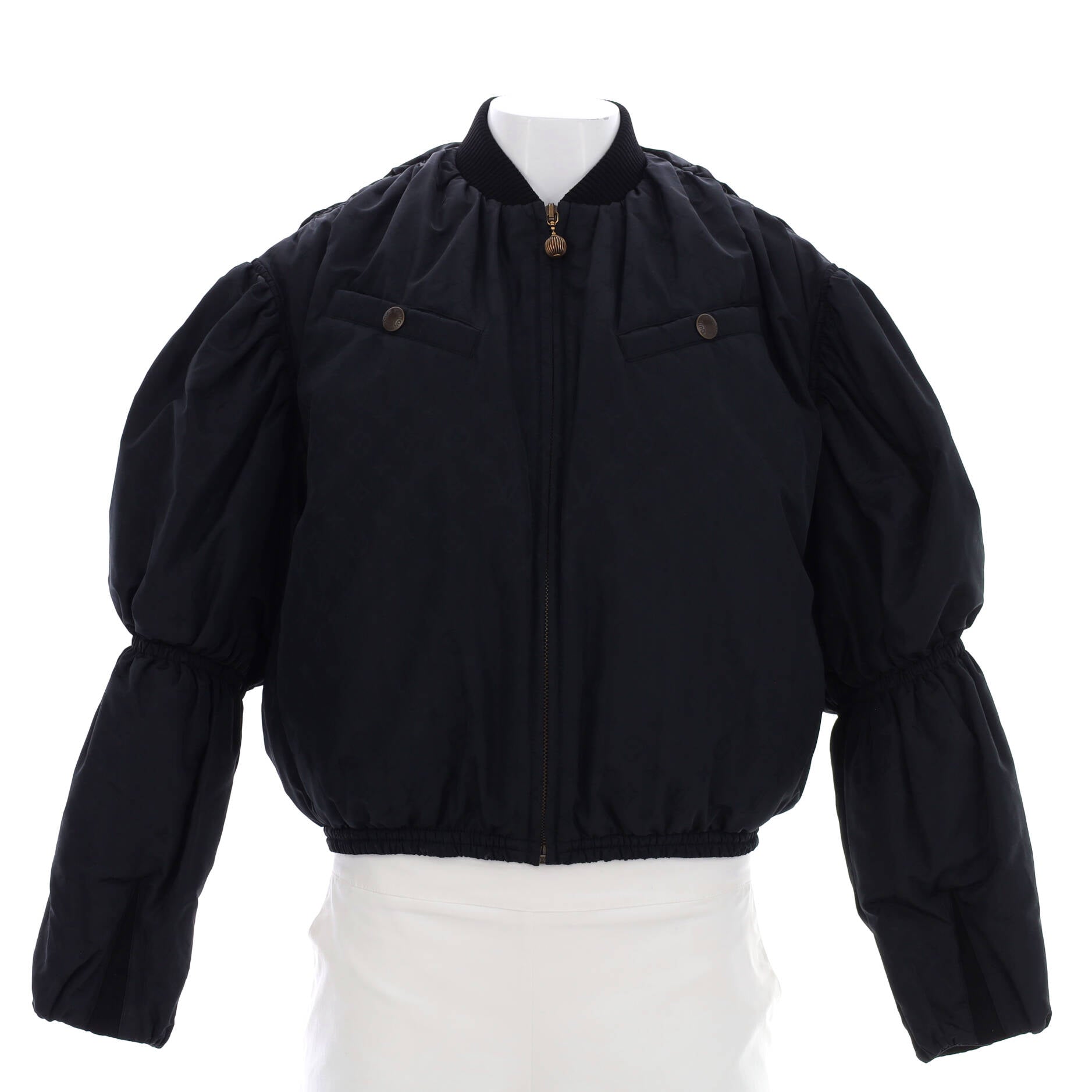 Women's Bishop Sleeves Bomber Jacket Monogram Polyester Blend