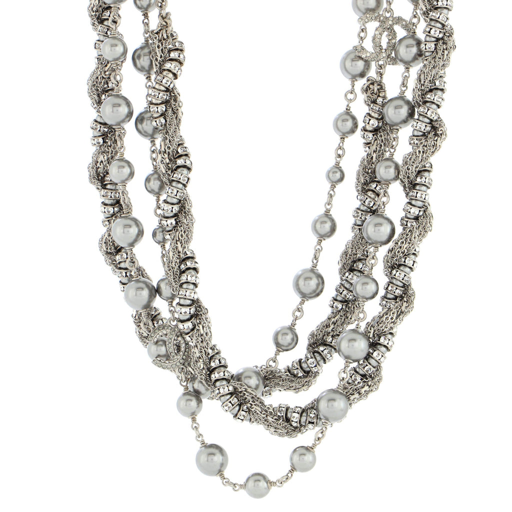 CC Twist Double Strand Necklace Metal with Faux Pearls