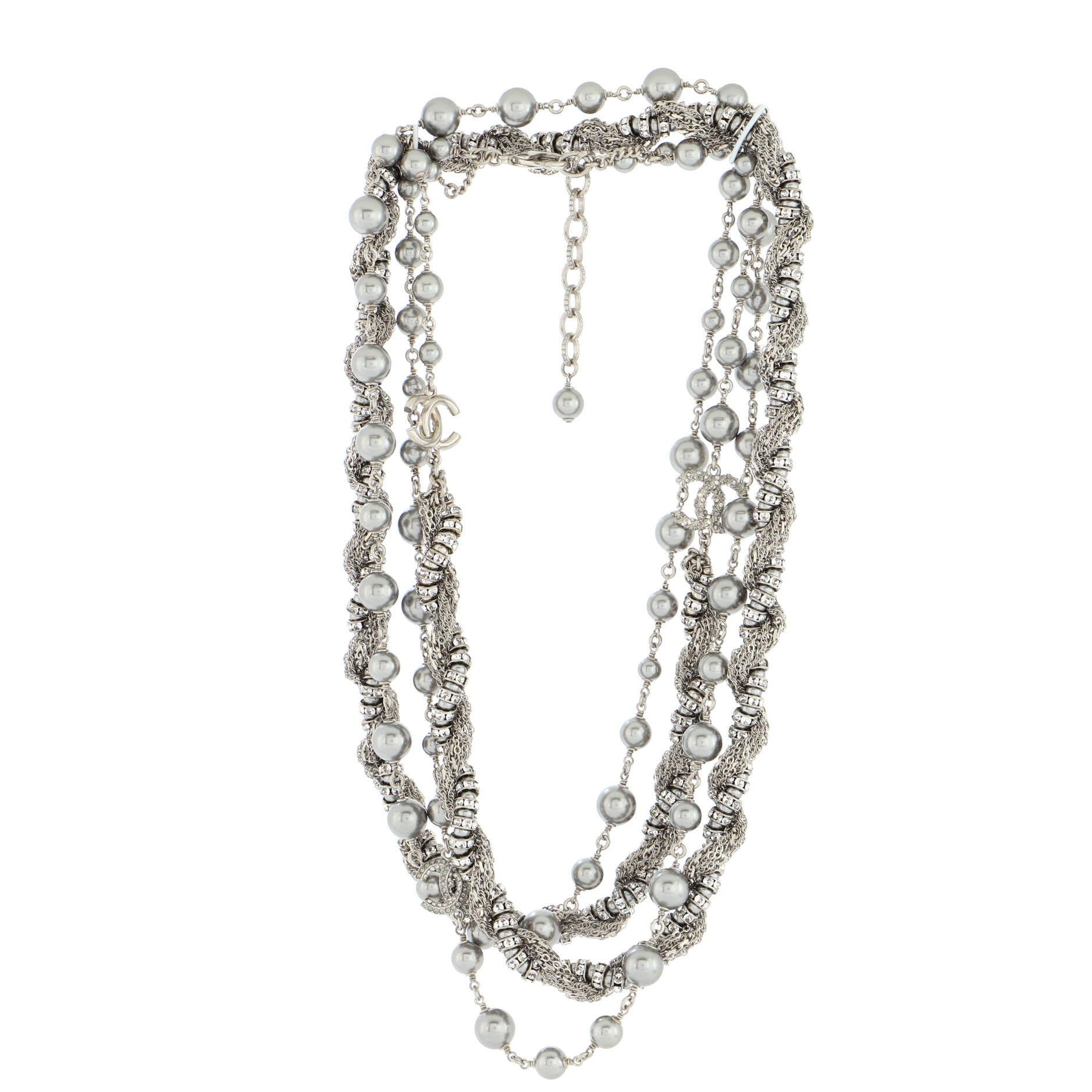 CC Twist Double Strand Necklace Metal with Faux Pearls