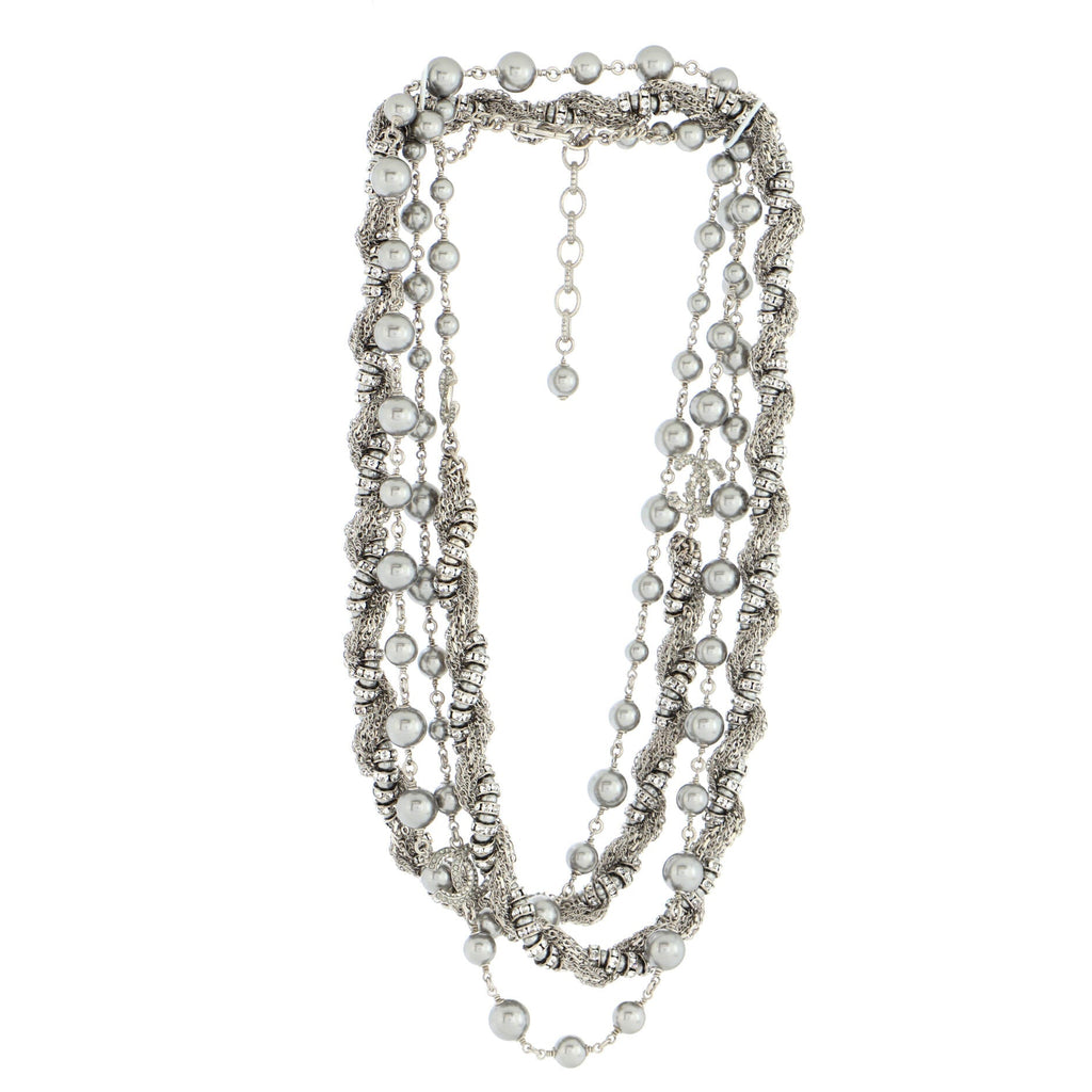 CC Twist Double Strand Necklace Metal with Faux Pearls