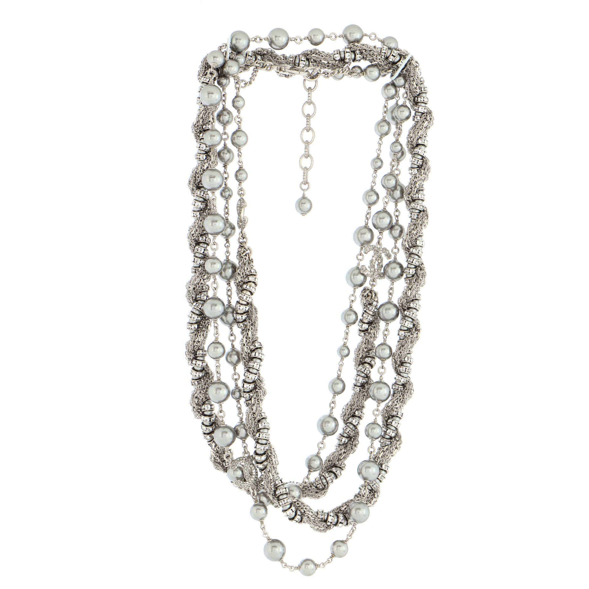 CC Twist Double Strand Necklace Metal with Faux Pearls