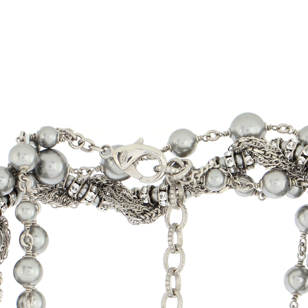 CC Twist Double Strand Necklace Metal with Faux Pearls