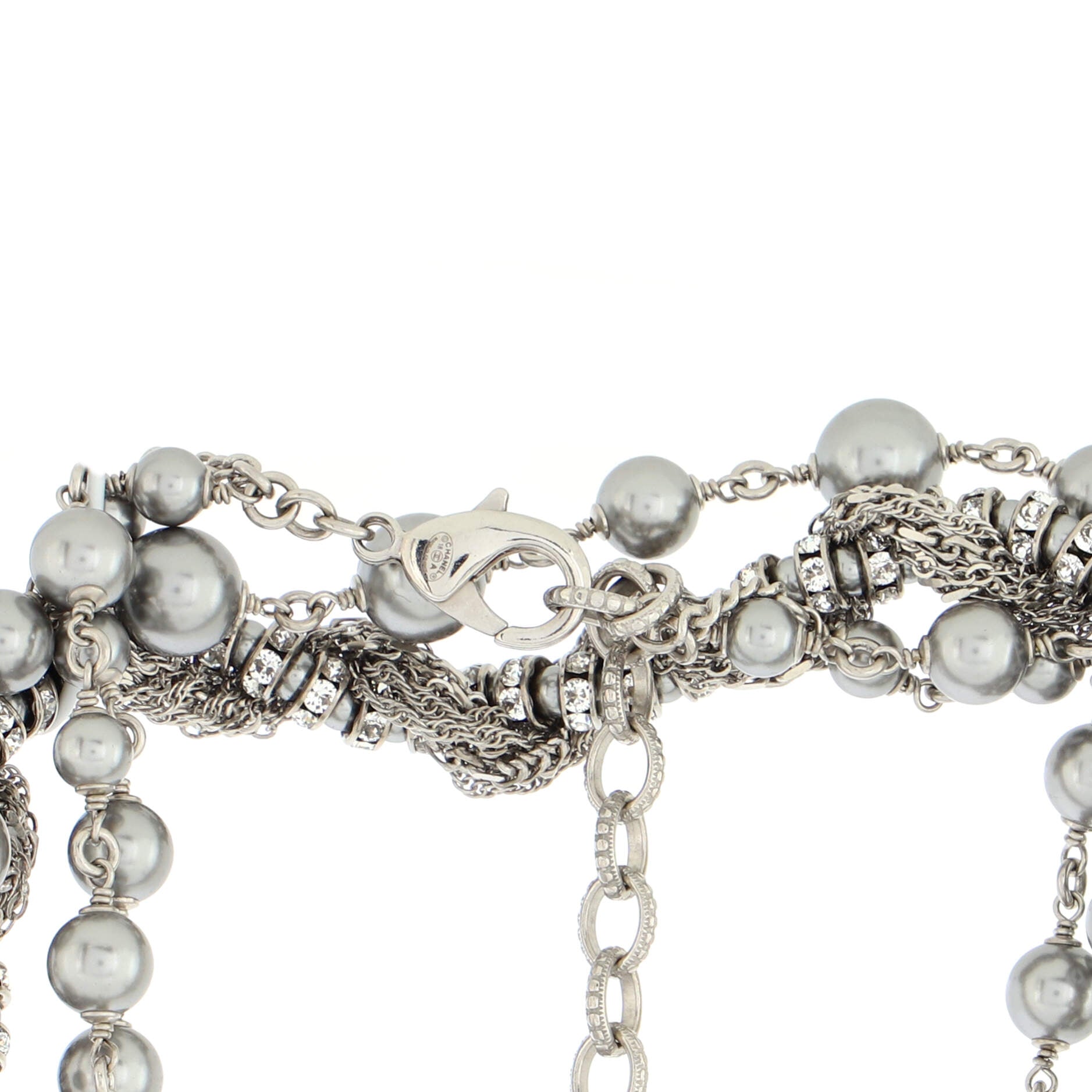 CC Twist Double Strand Necklace Metal with Faux Pearls