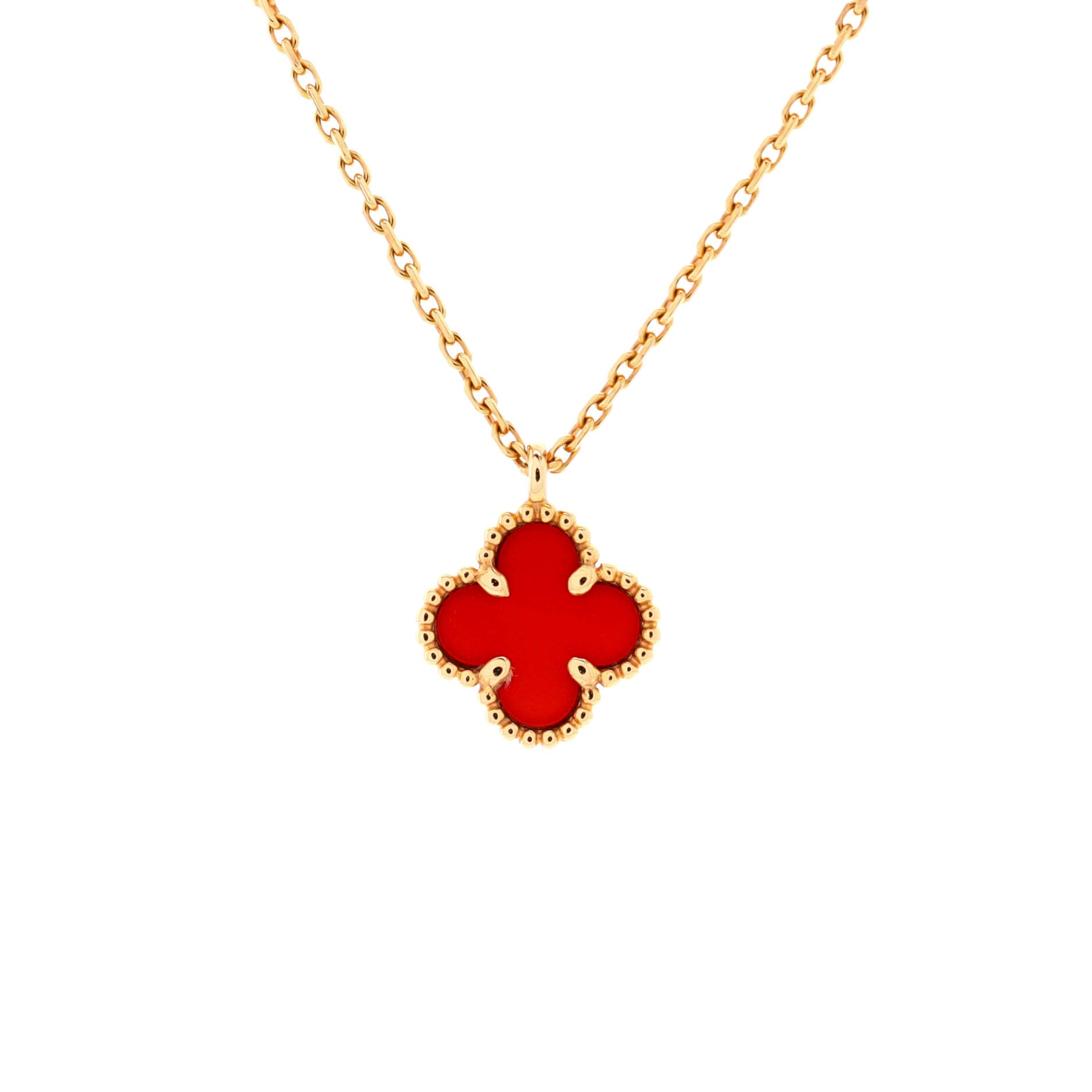 Sweet Alhambra Pendant Necklace 18K Rose Gold and Carnelian