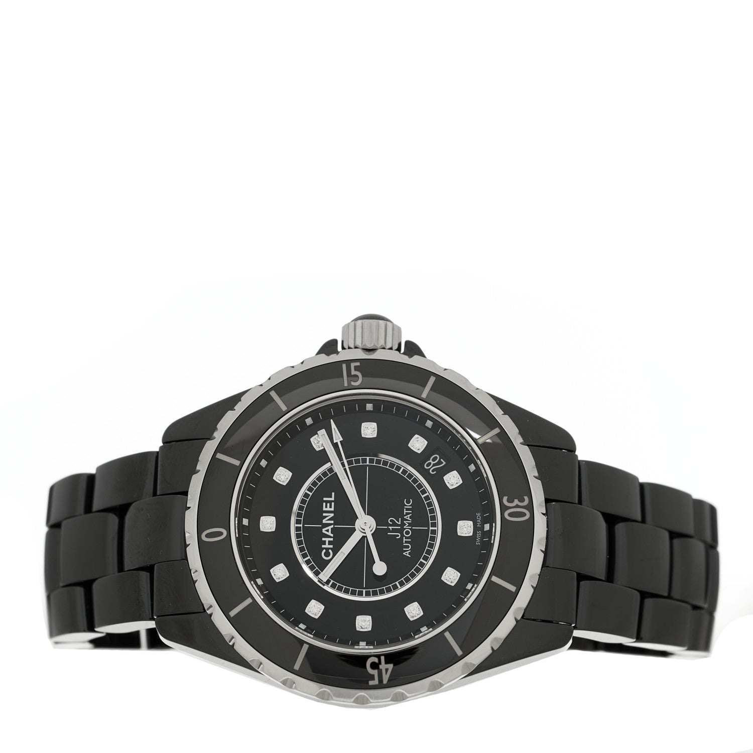 Stainless Steel Ceramic Diamond 38mm J12 Automatic Watch Black