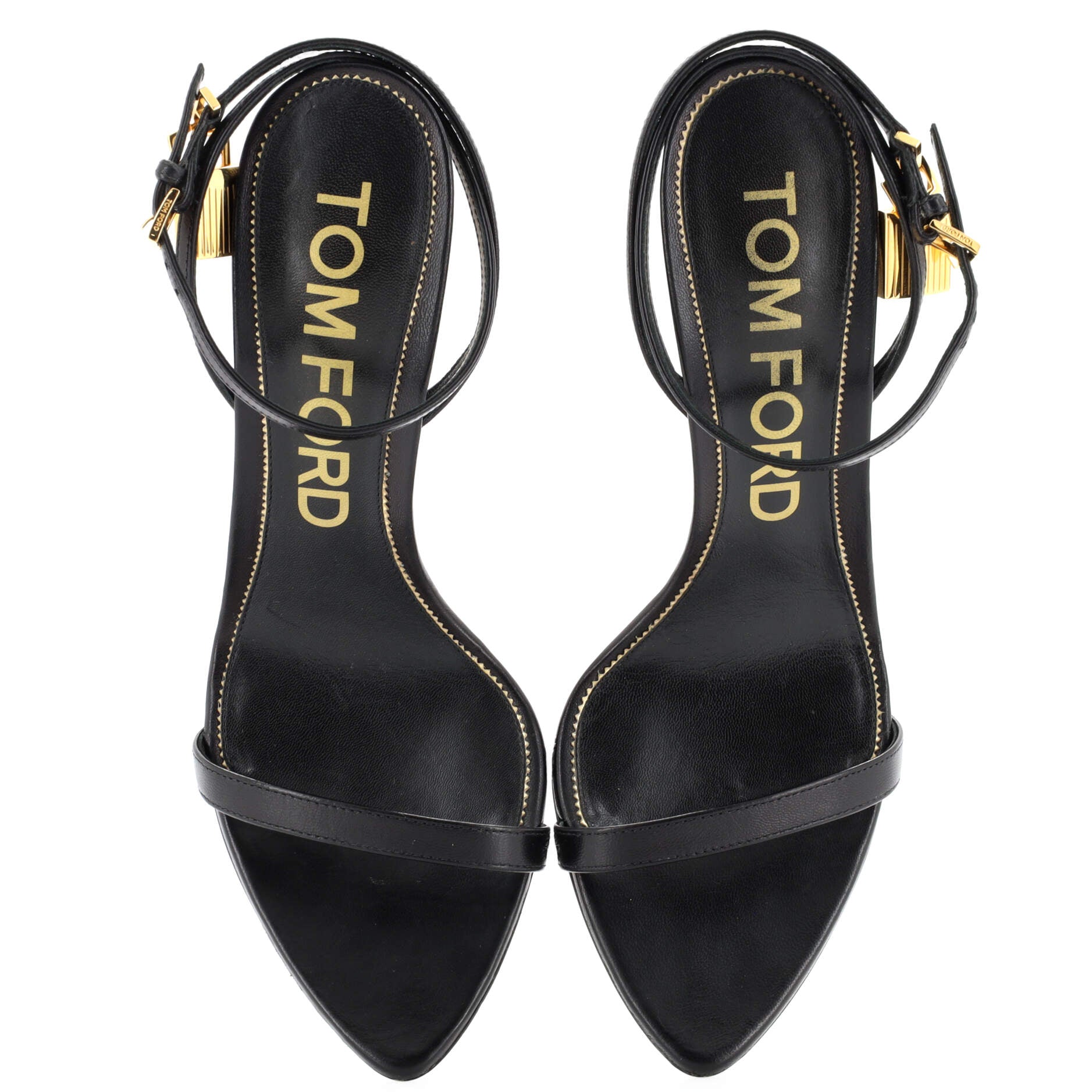 Women's Padlock Pointy Naked Heeled Sandals Leather 105