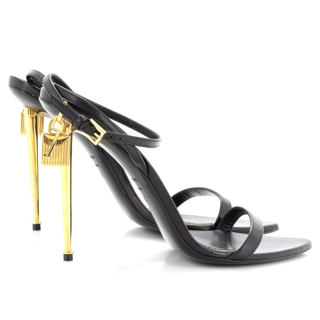 Women's Padlock Pointy Naked Heeled Sandals Leather 105