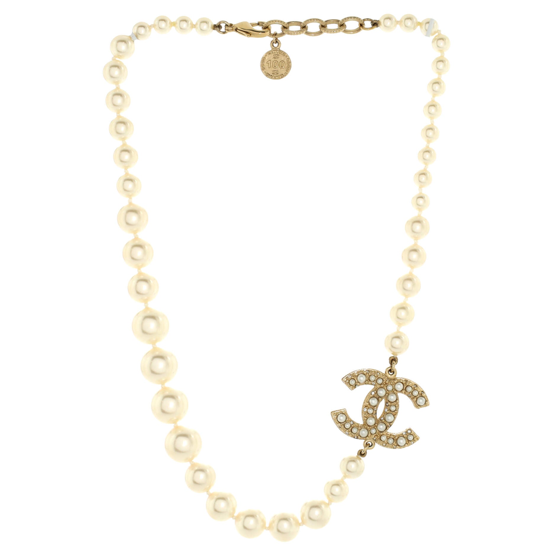 CC 100th Anniversary Short Necklace Metal with Faux Pearls and Crystals