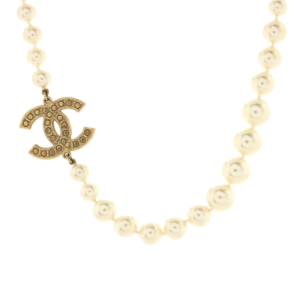CC 100th Anniversary Short Necklace Metal with Faux Pearls and Crystals
