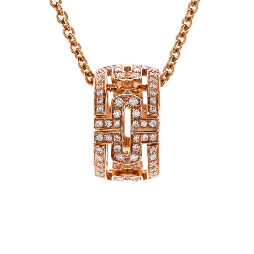 Parentesi Ring Pendant Necklace 18K Rose Gold with Pave Diamonds