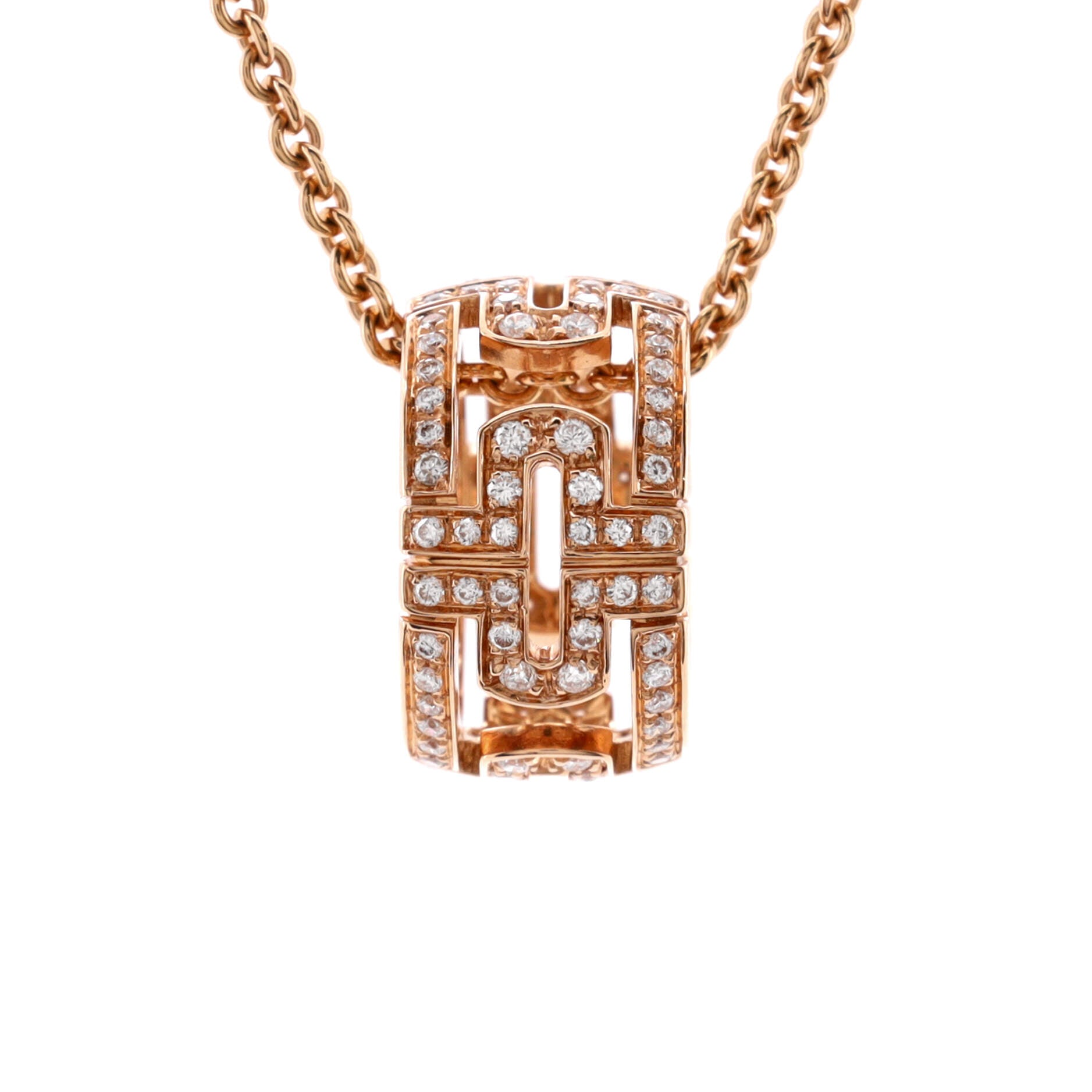 Parentesi Ring Pendant Necklace 18K Rose Gold with Pave Diamonds