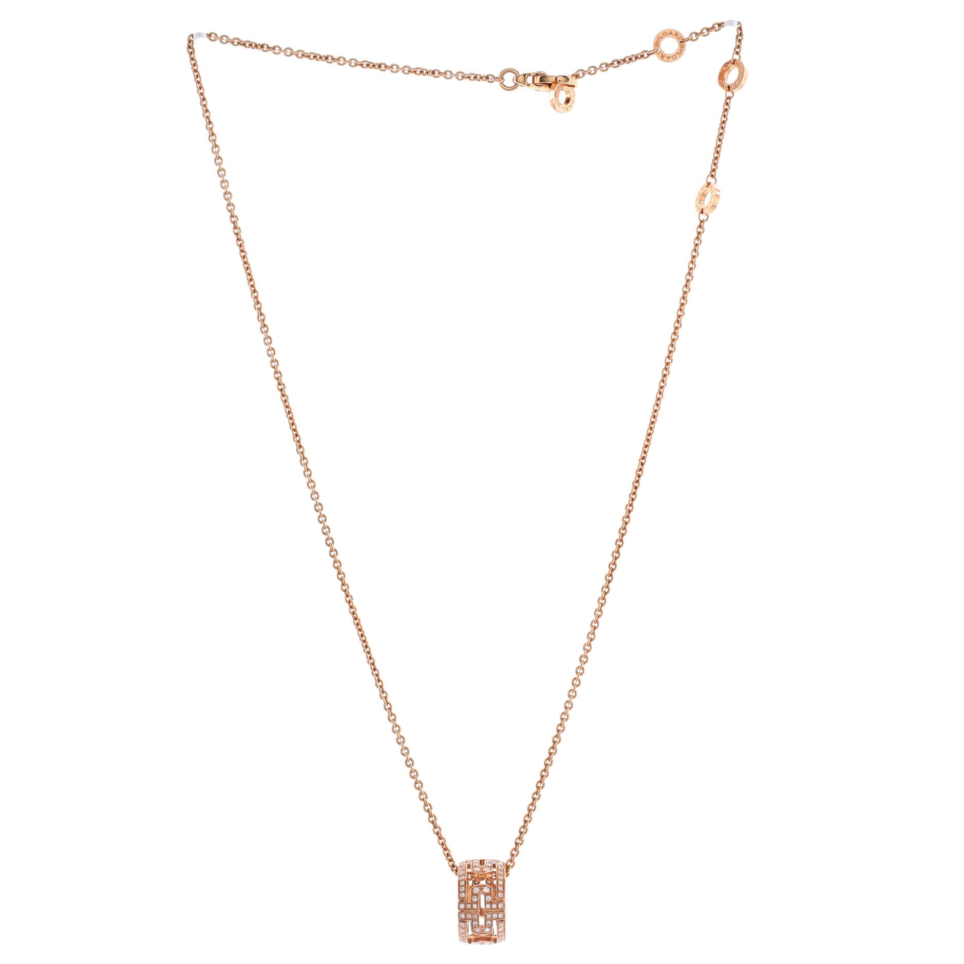 Parentesi Ring Pendant Necklace 18K Rose Gold with Pave Diamonds