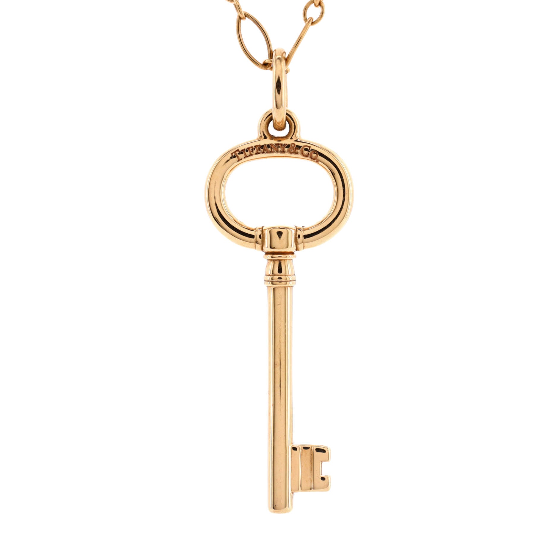 Oval Key Pendant Necklace 18K Yellow Gold Large