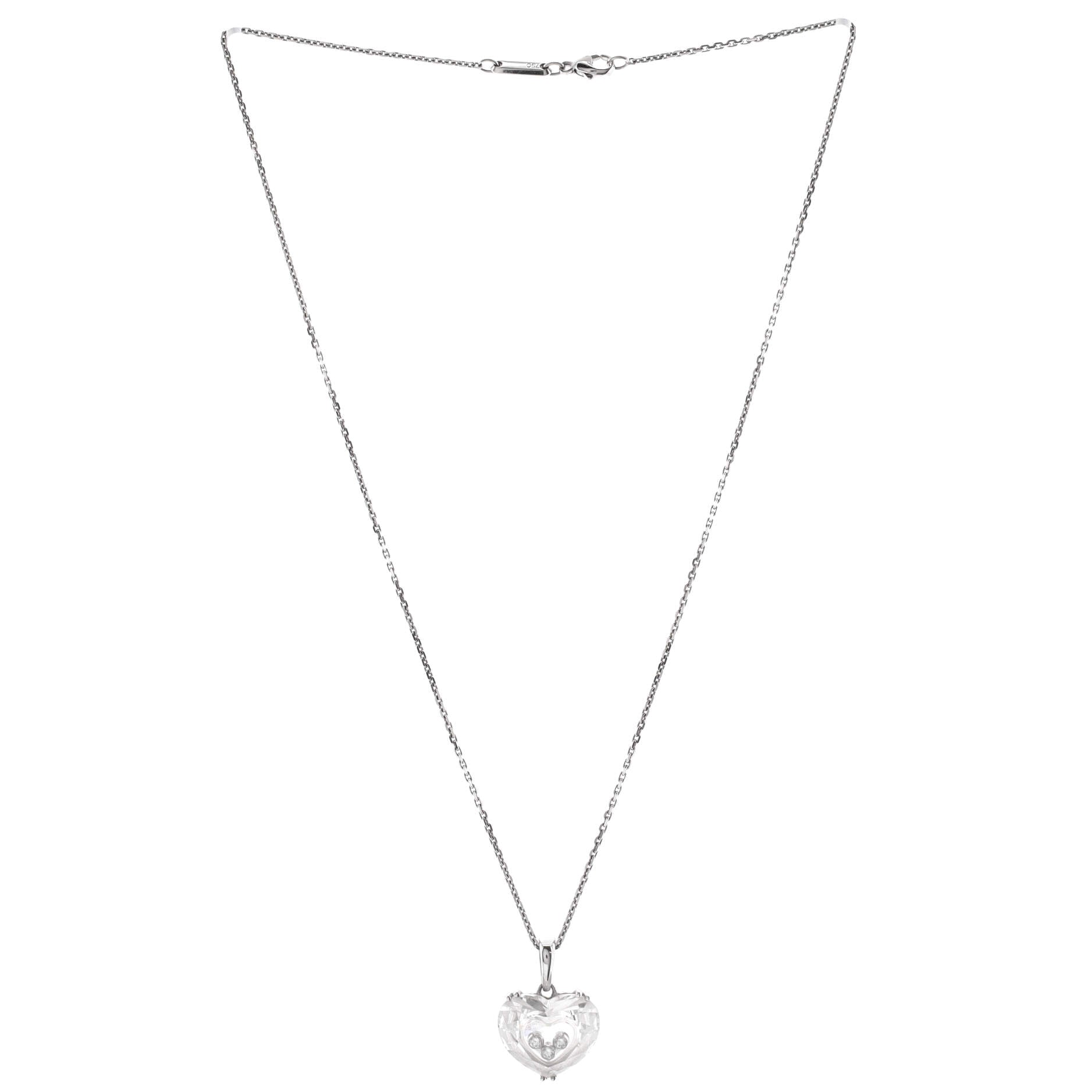 So Happy 3 Diamond Heart Pendant Necklace 18K White Gold with Rock Crystal and Diamonds