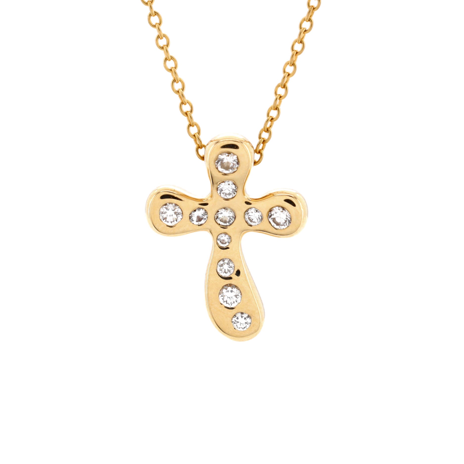 Elsa Peretti Cross Pendant Necklace 18K Yellow Gold with Diamonds Large