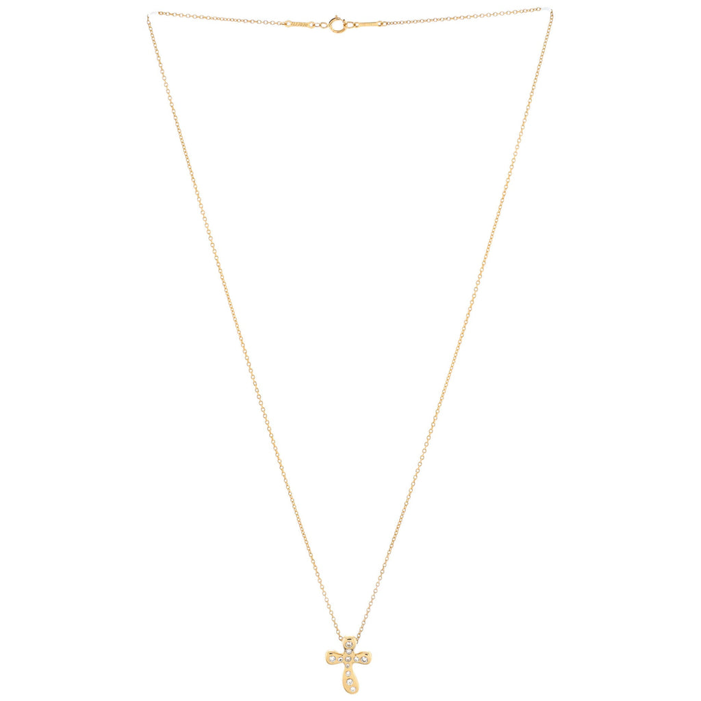 Elsa Peretti Cross Pendant Necklace 18K Yellow Gold with Diamonds Large