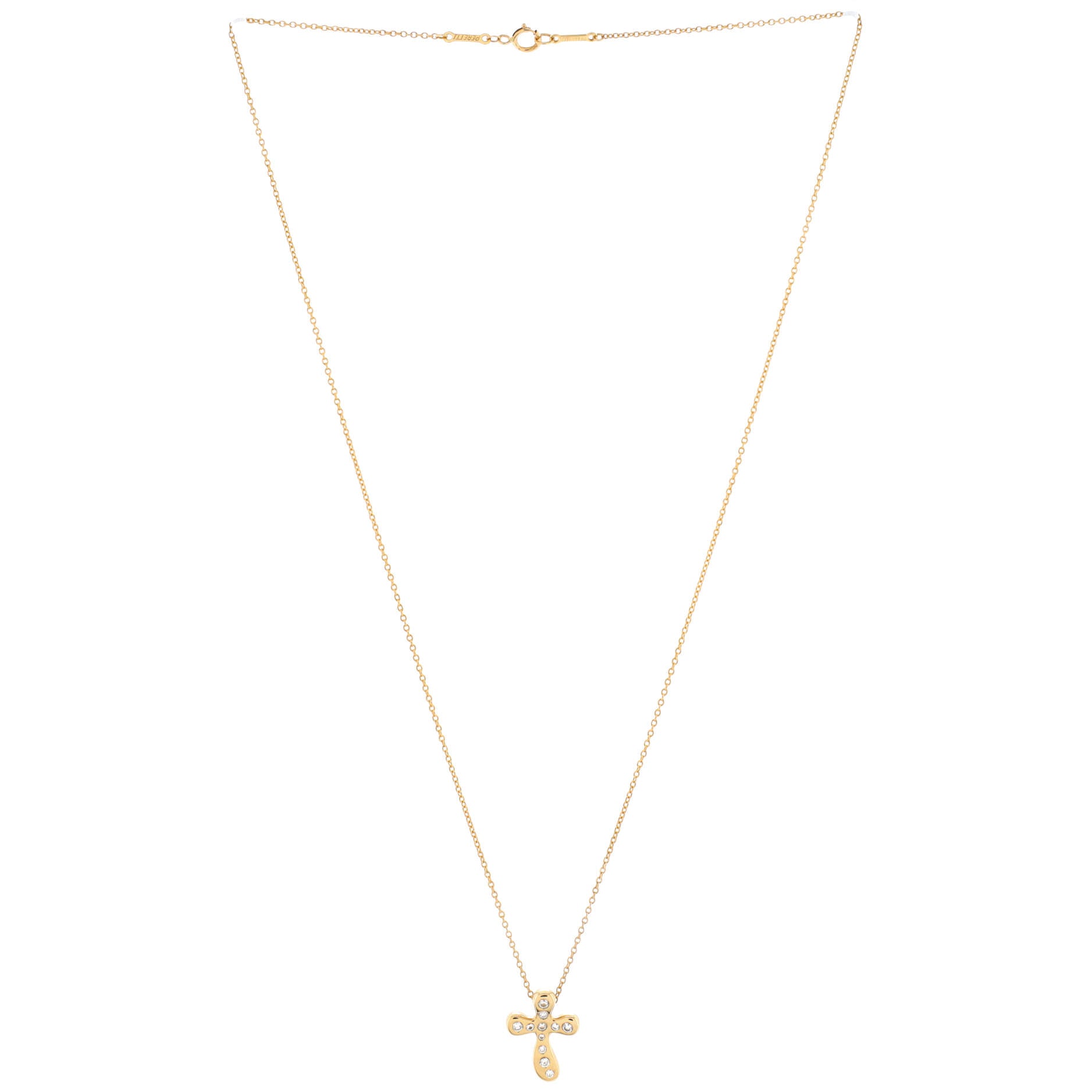 Elsa Peretti Cross Pendant Necklace 18K Yellow Gold with Diamonds Large