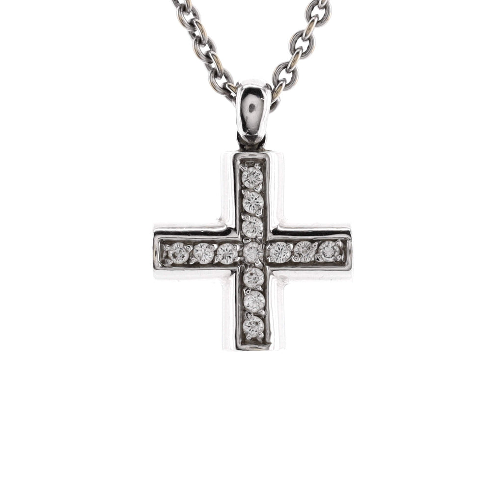 Greek Cross Pendant Necklace 18K White Gold with Diamonds
