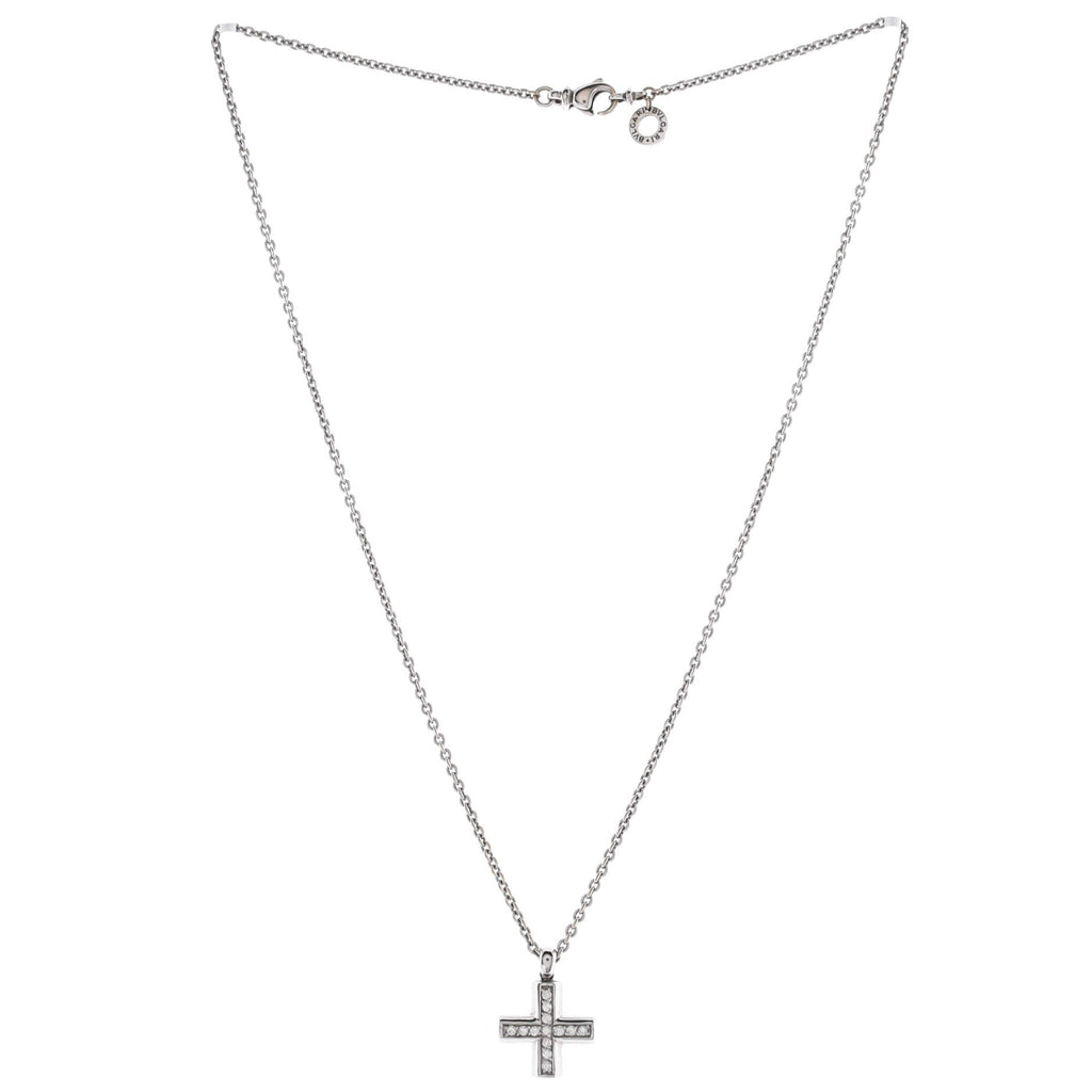 Greek Cross Pendant Necklace 18K White Gold with Diamonds