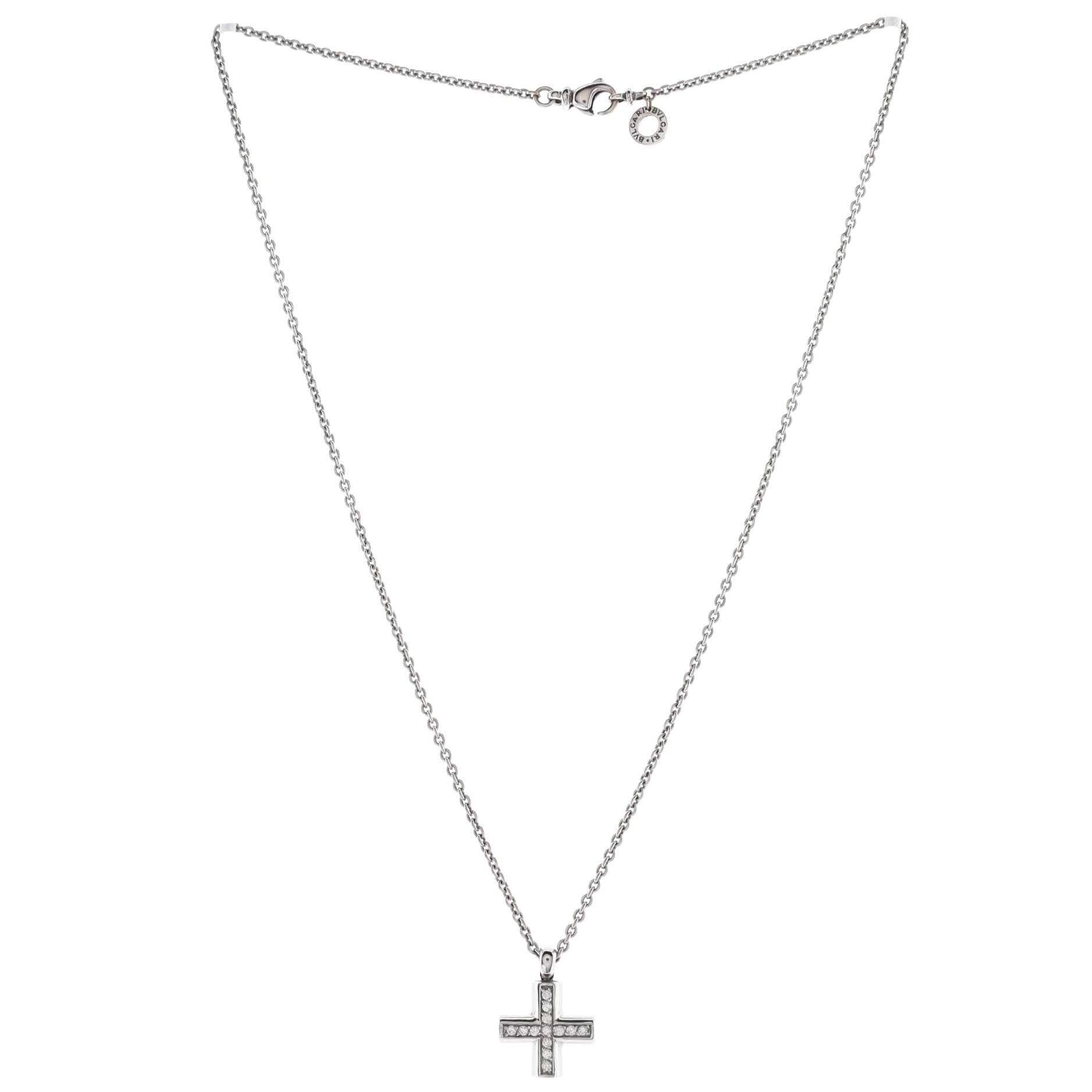 Greek Cross Pendant Necklace 18K White Gold with Diamonds