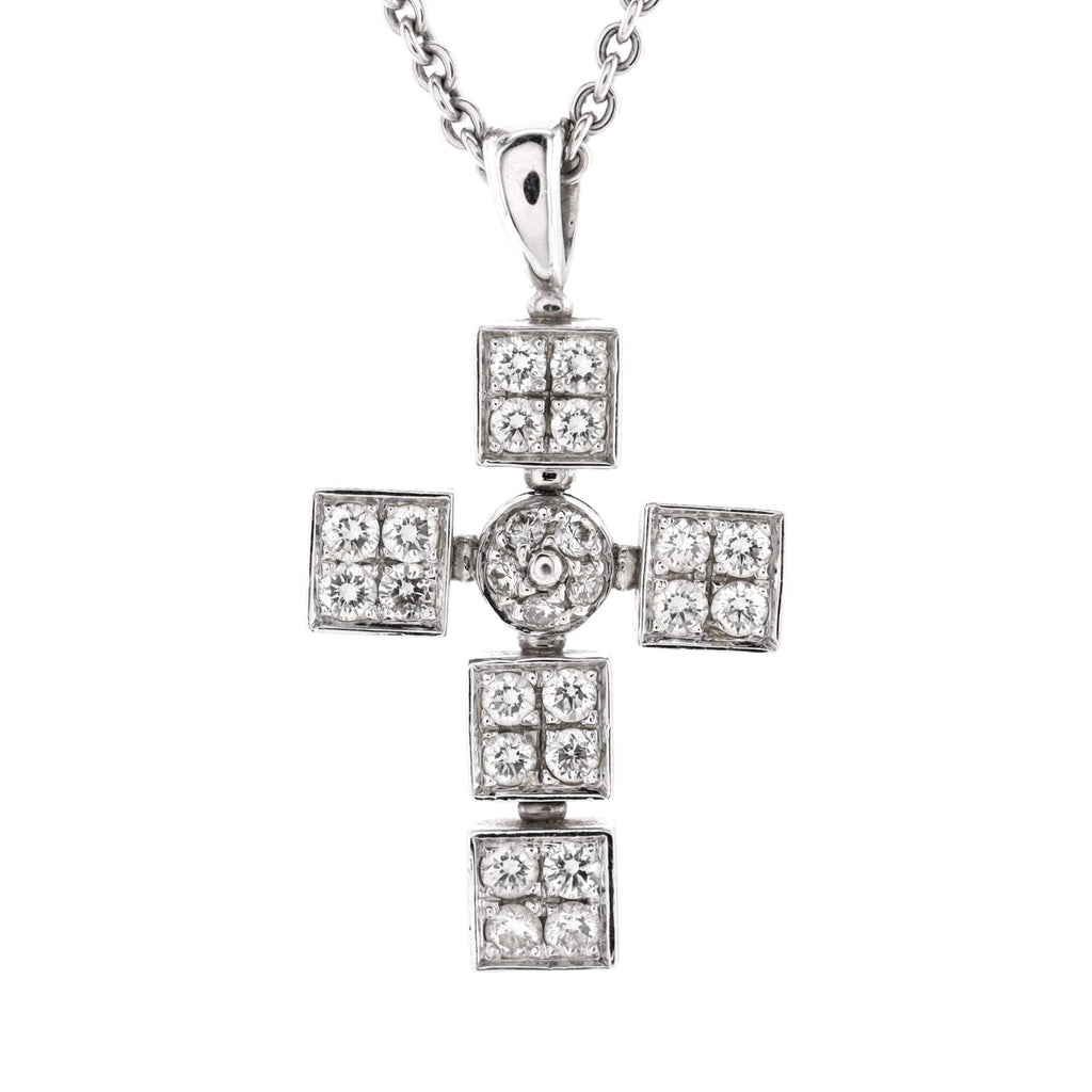 Lucia Latin Cross Pendant Necklace 18K White Gold with Diamonds