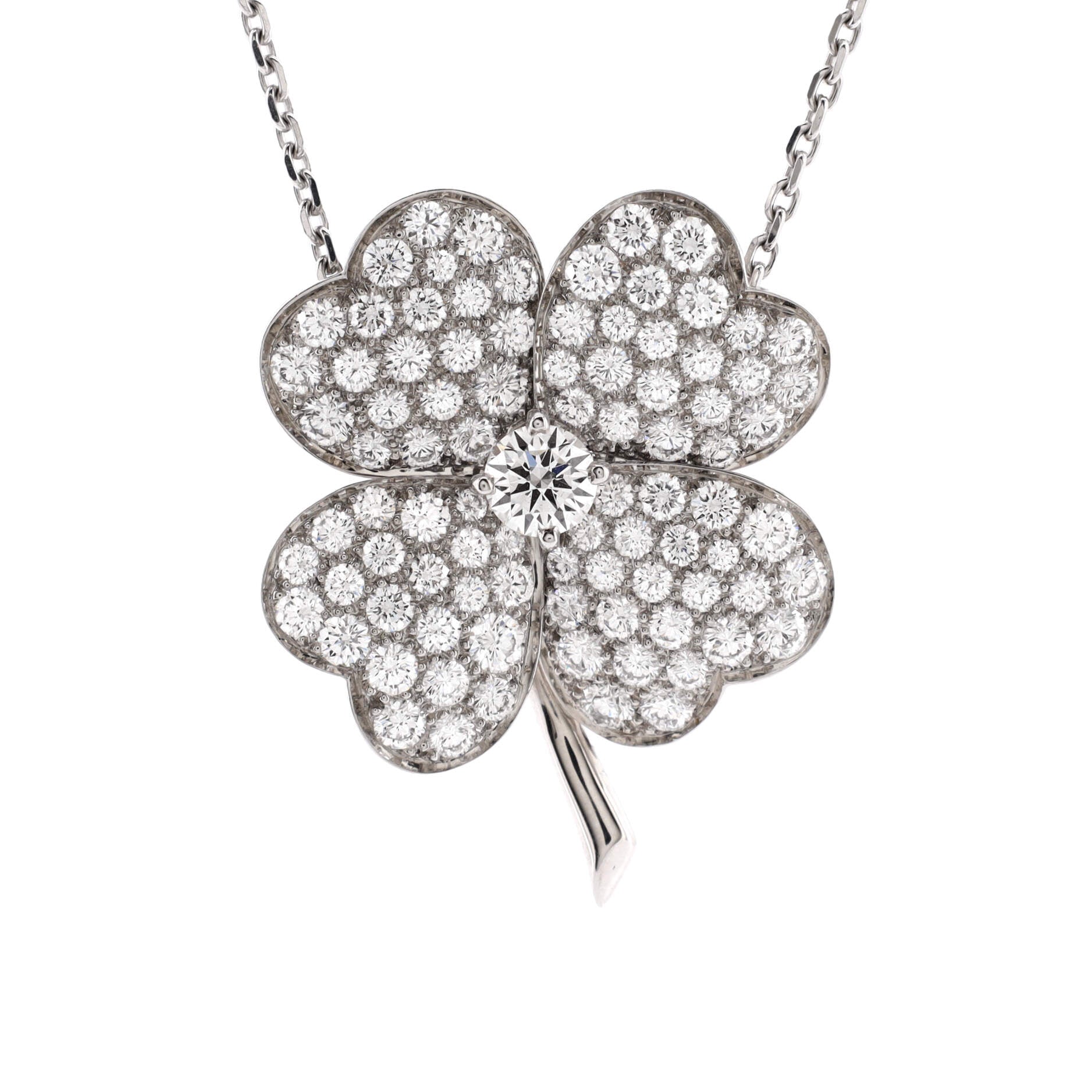 Cosmos Clip Pendant Necklace 18K White Gold with Pave Diamonds Large
