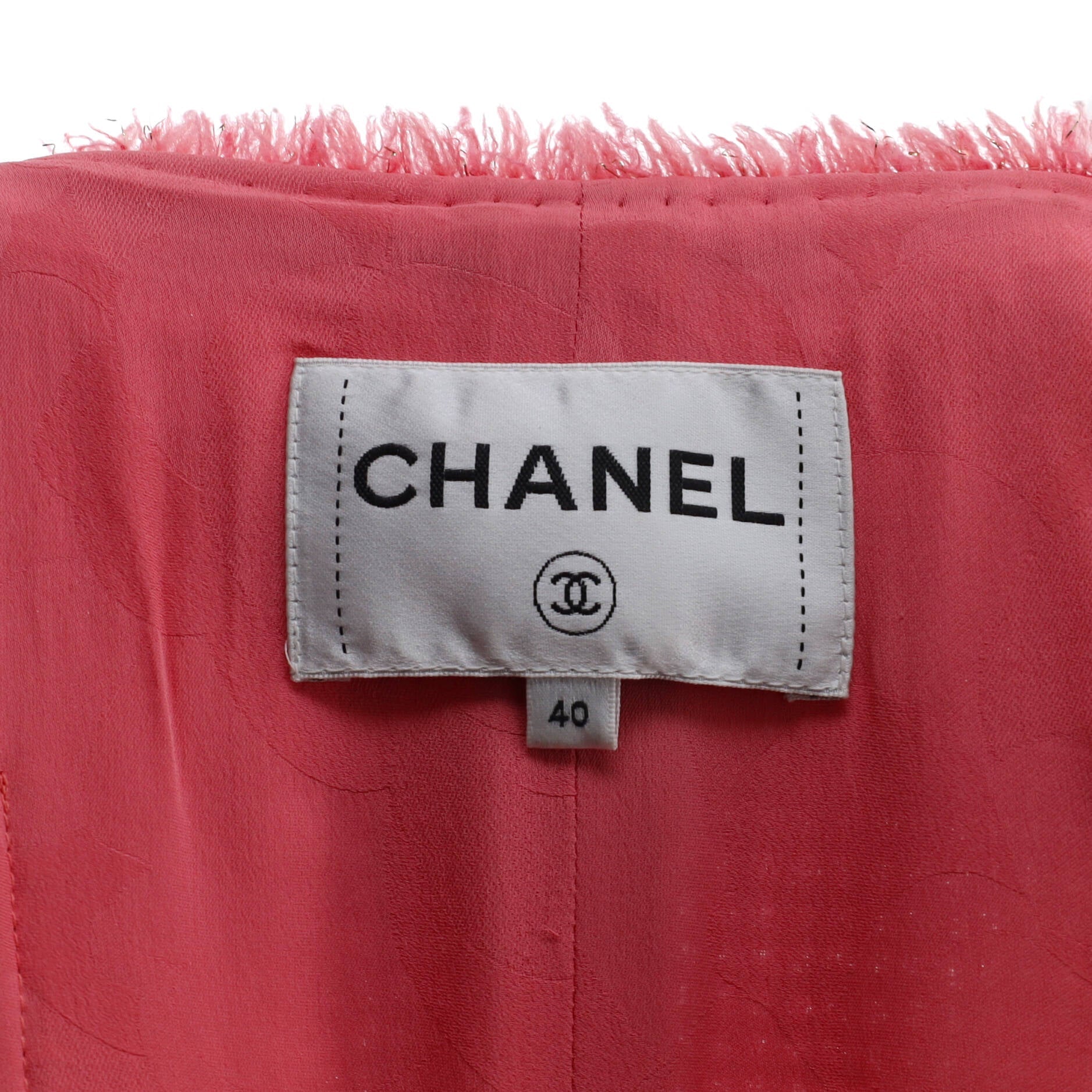 Women's Fringe Button Up Collarless Jacket Tweed