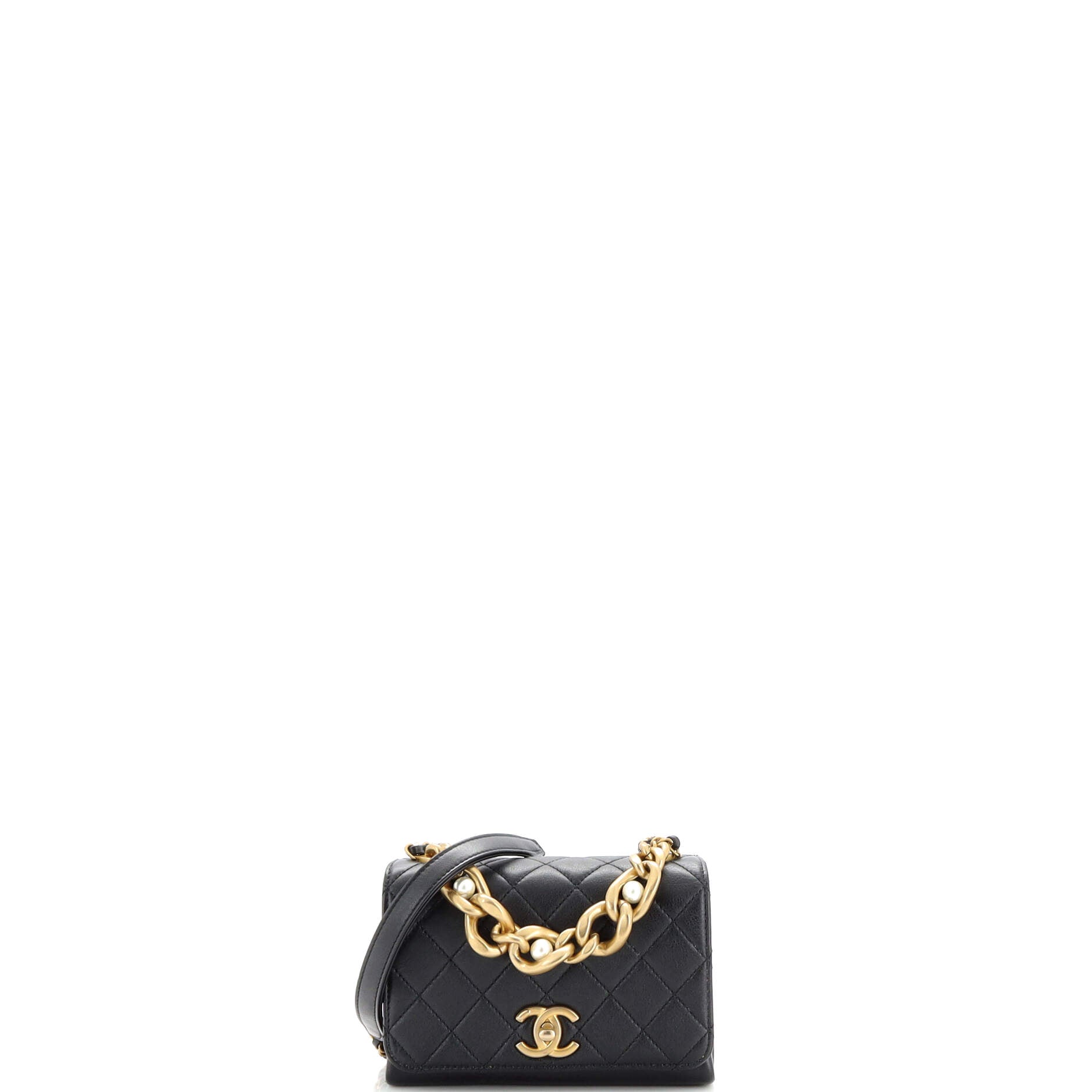 Pearl Boy Chain Flap Bag Quilted Calfskin Mini