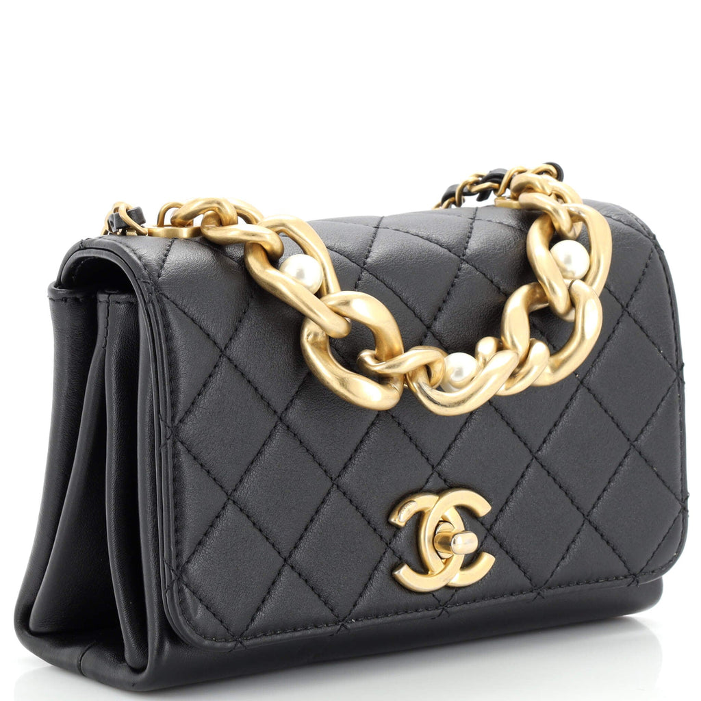 Pearl Boy Chain Flap Bag Quilted Calfskin Mini