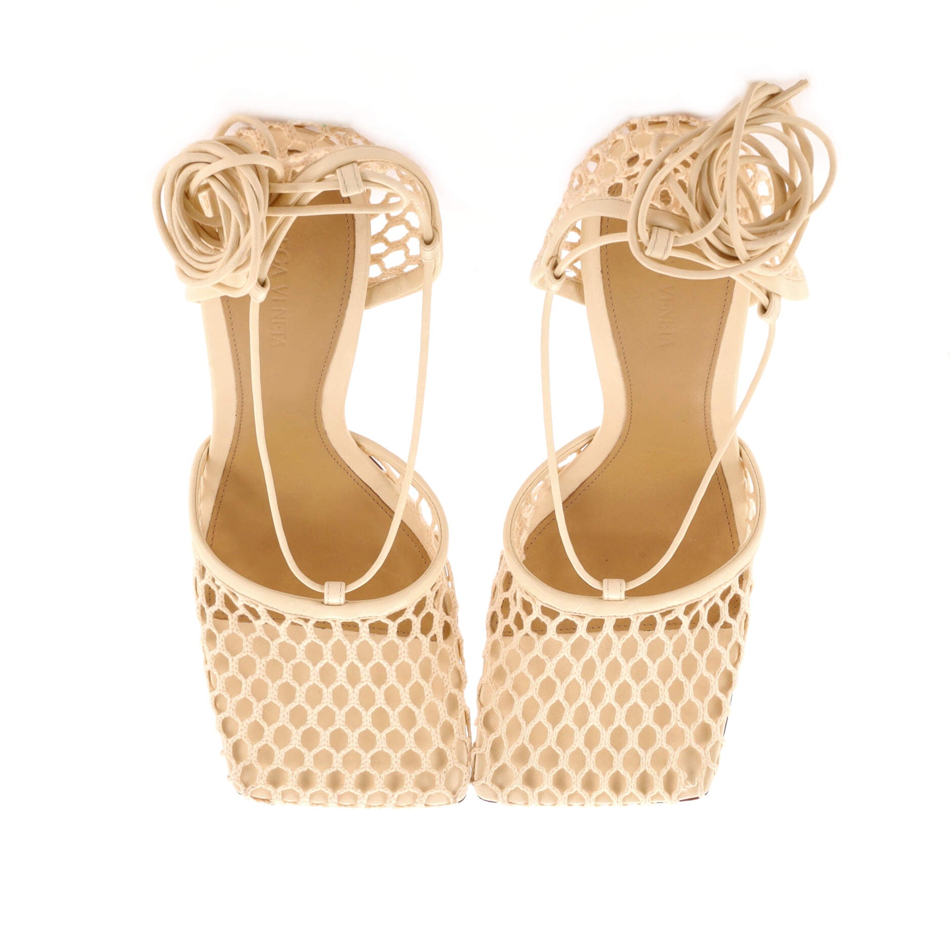 Women's Stretch Ankle Tie Heeled Sandals Mesh with Leather