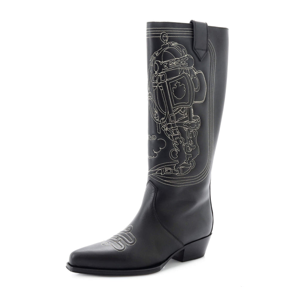 Women's Folk Knee High Boots Embroidered Leather 35