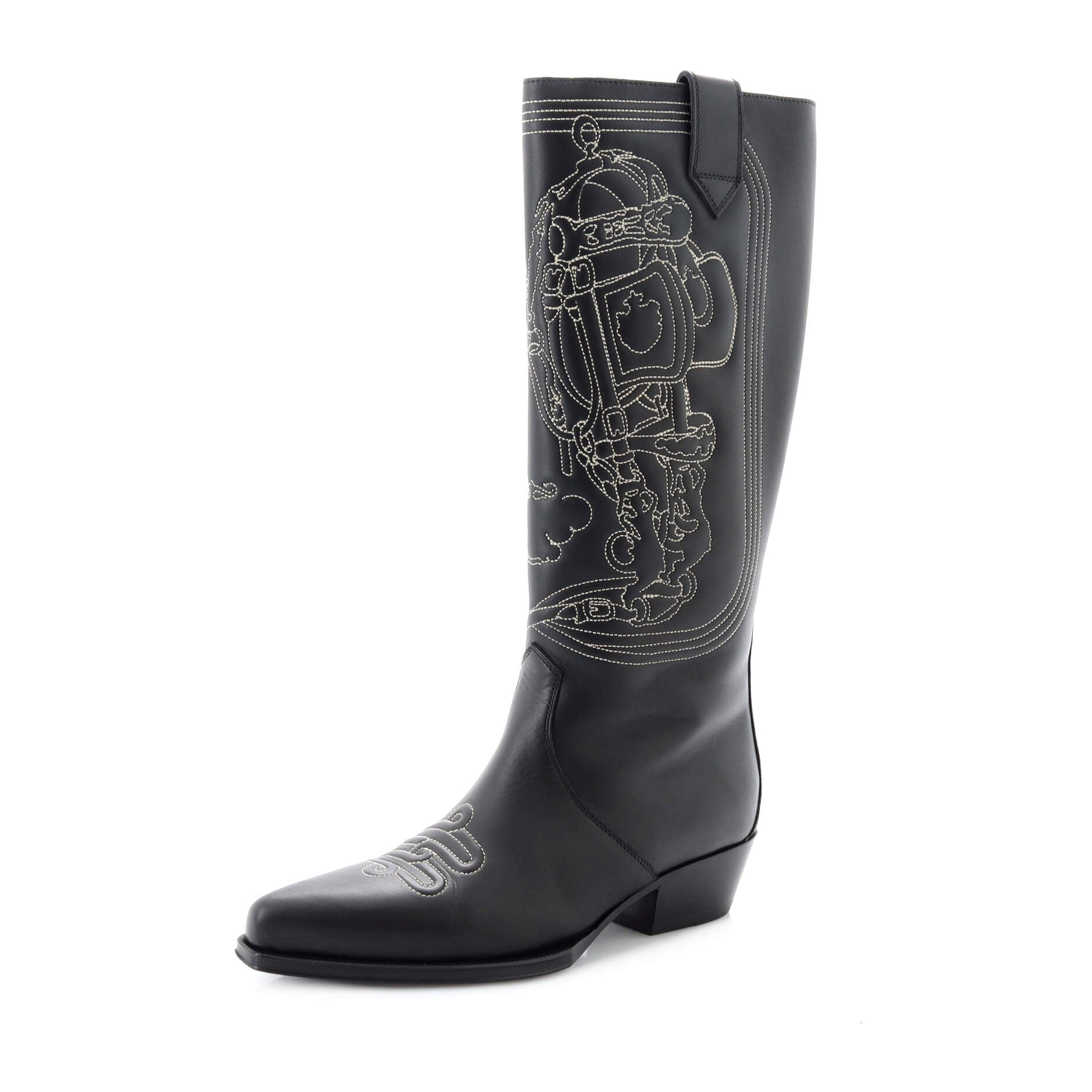 Women's Folk Knee High Boots Embroidered Leather 35
