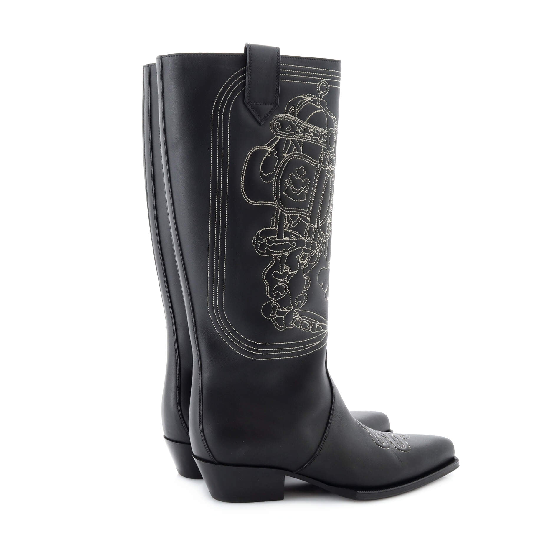 Women's Folk Knee High Boots Embroidered Leather 35