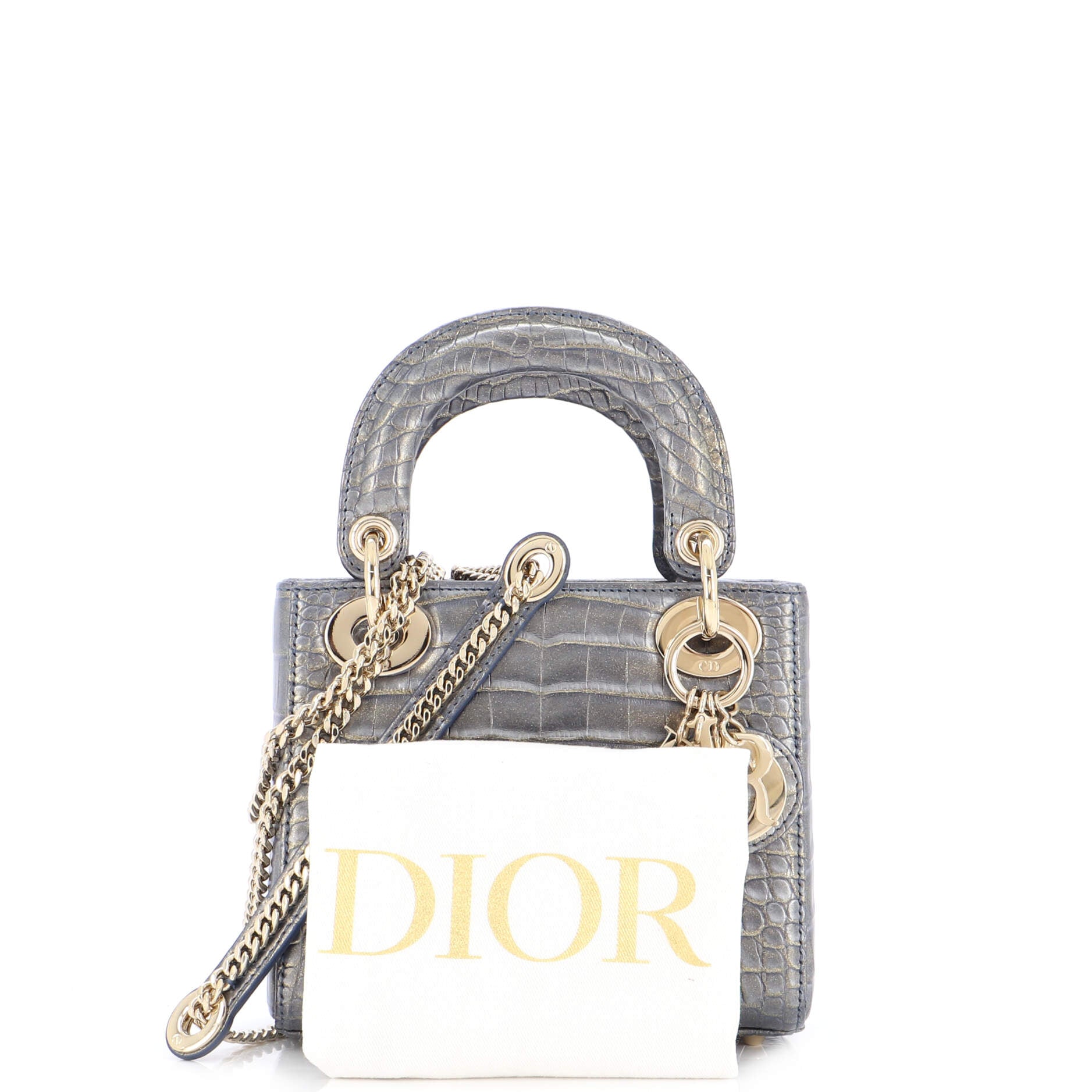 Lady Dior Chain Bag Metallic Alligator Mini
