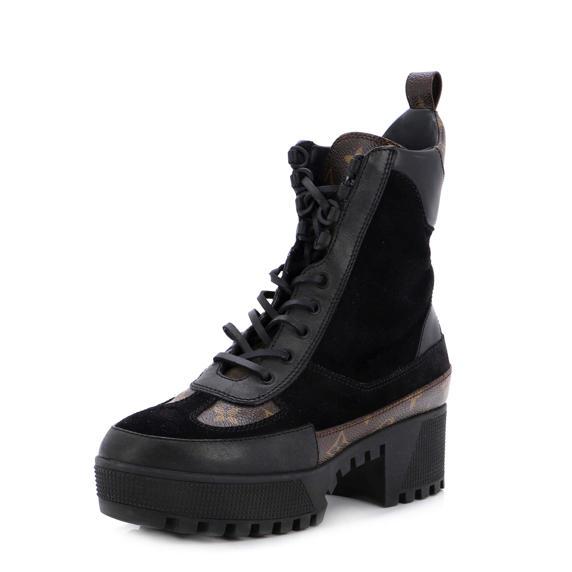 Women's Laureate Platform Desert Boots Suede with Monogram Canvas