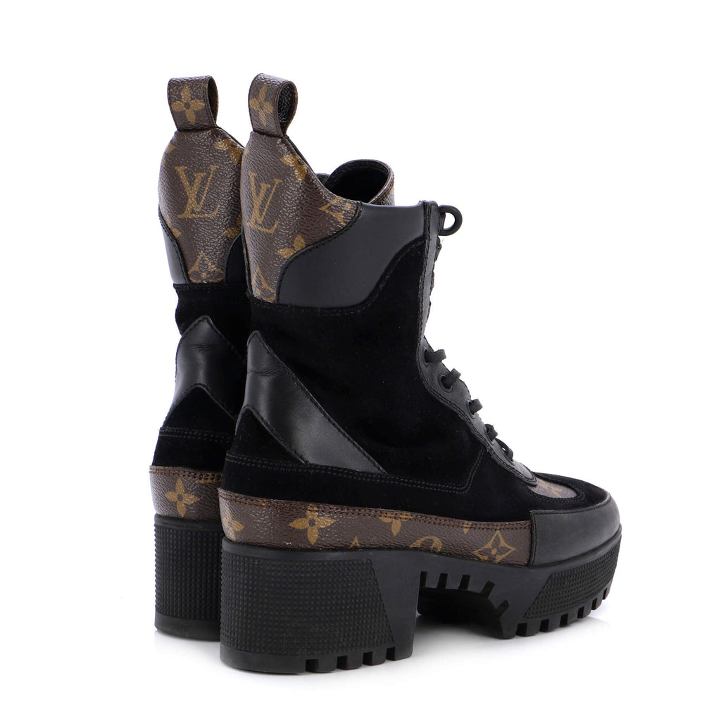 Women's Laureate Platform Desert Boots Suede with Monogram Canvas