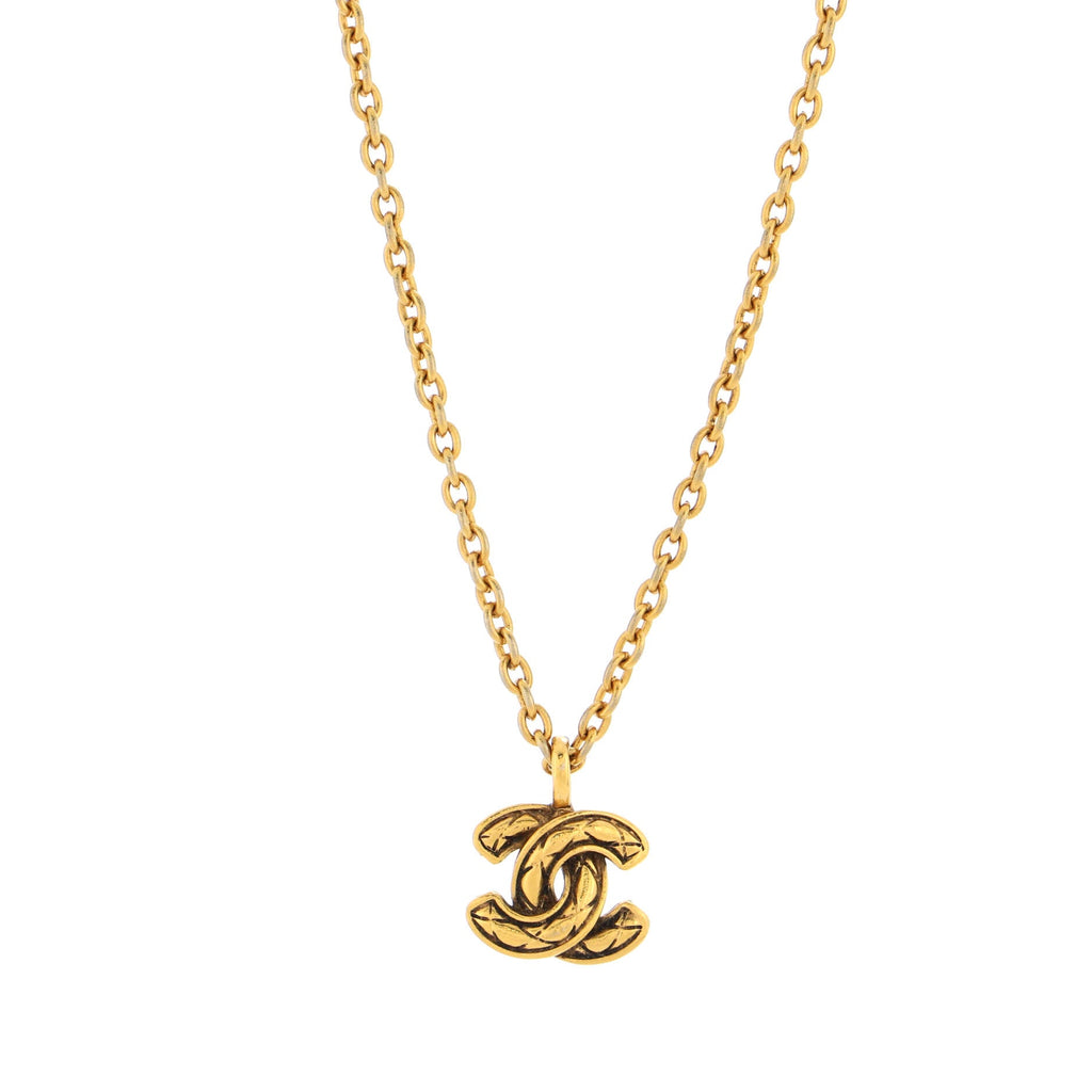 Vintage Quilted CC Pendant Necklace Metal Large