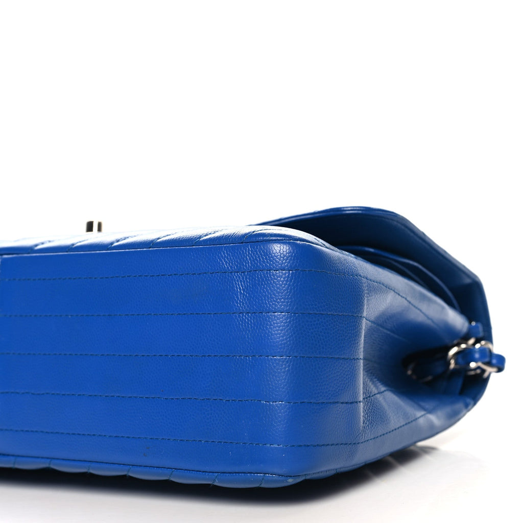 Caviar Chevron Quilted Jumbo Double Flap Blue