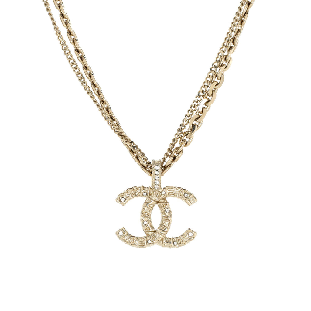 Engraved Letters CC Double Strand Necklace Metal with Crystals