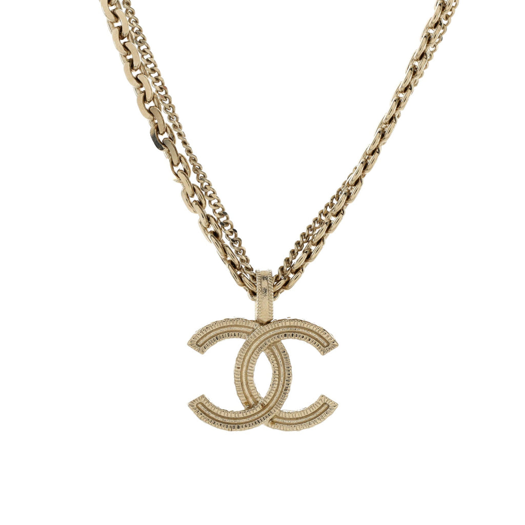 Engraved Letters CC Double Strand Necklace Metal with Crystals