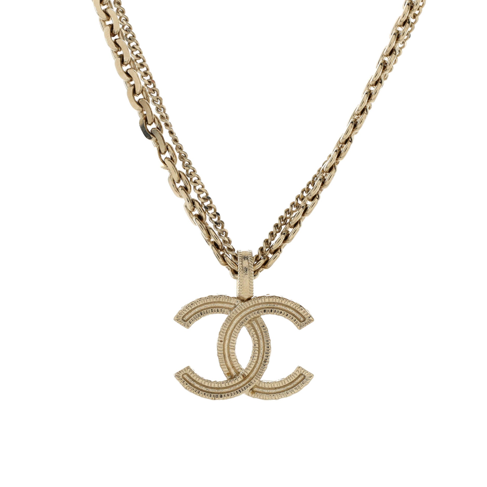 Engraved Letters CC Double Strand Necklace Metal with Crystals