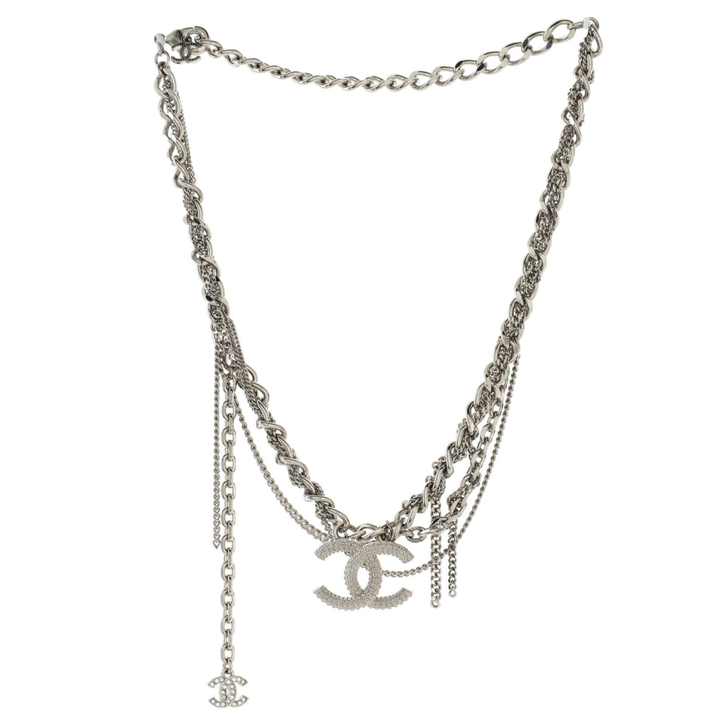 CC Tangled Multi Chain Choker Necklace Metal with Crystals