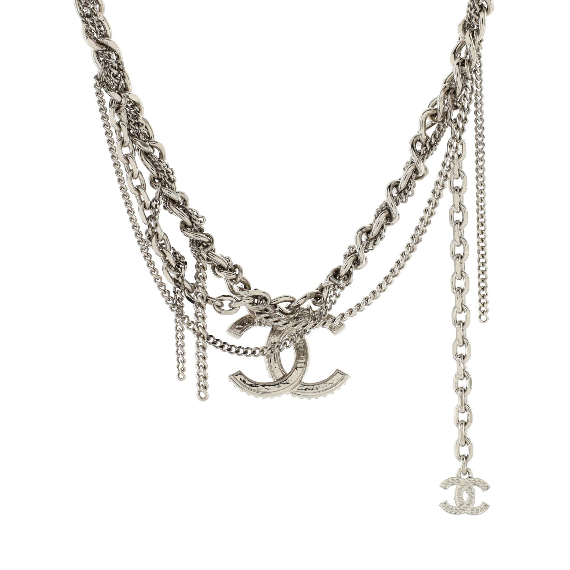 CC Tangled Multi Chain Choker Necklace Metal with Crystals