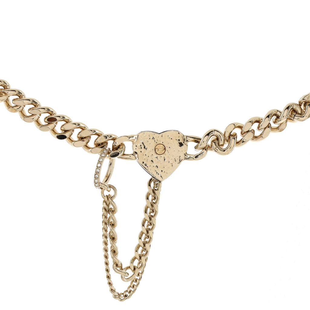 CC Heart Chain Link Choker Necklace Metal with Resin and Crystals