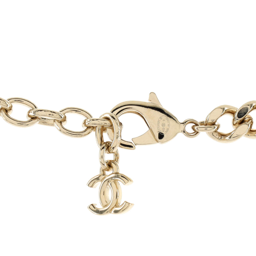 CC Heart Chain Link Choker Necklace Metal with Resin and Crystals